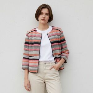Halogen Petite Women's L Striped Cropped Blazer Jacket Multicolor